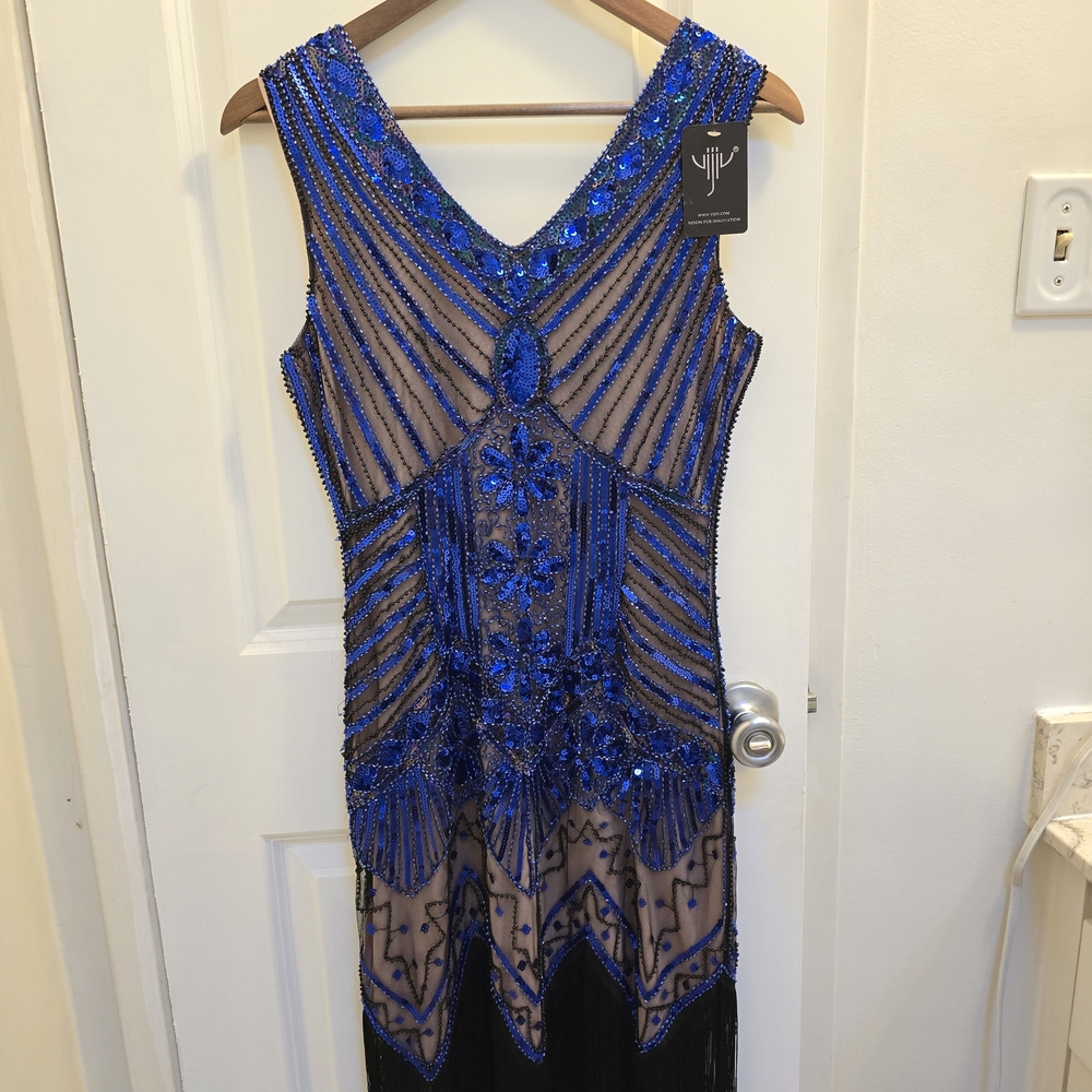 Elegant Blue Beaded Dress